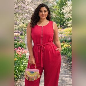 New Women's Hot Pink Sleeveless Jumpsuit